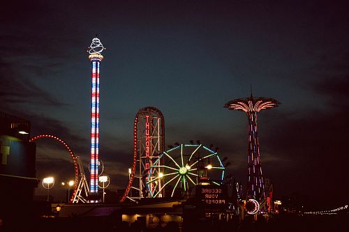 towers with light during nighttime